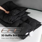 SNOWMAN Premium Down Comforter Queen Size, Luxurious All Season Duvet Insert with Cotton Blended Fabric, 37oz Fill Weight Pinch Pleat Design Hotel Bedding Comforter (Black,90"x90")