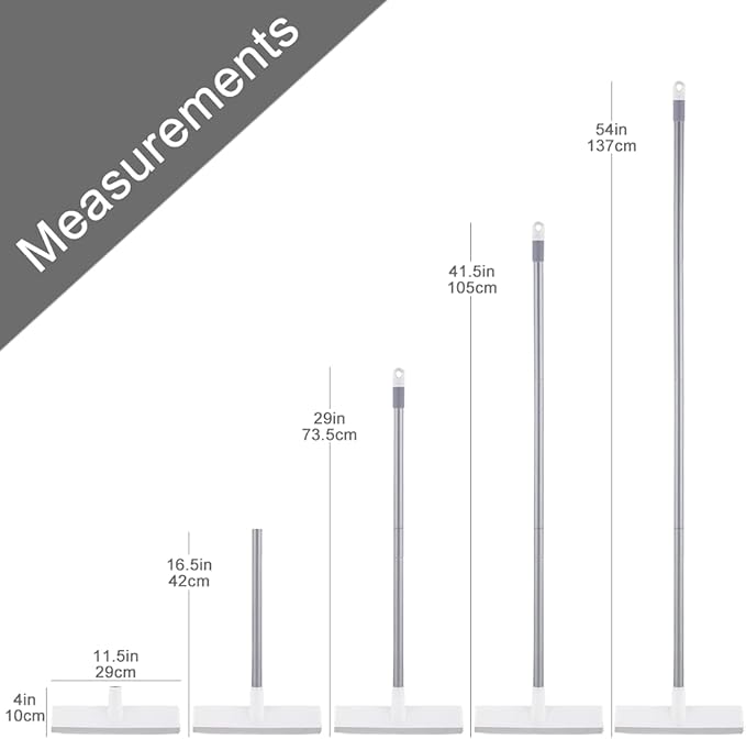 Floor Scrub Brush with Long Handle 54''- Stiff Bristle 2 in 1 Shower Scrubber with Squeegee Cleans Kitchen, Wall, Tile, Grout, Tub and Carpet, Brush Broom Scrubbing Garage, Patio Deck