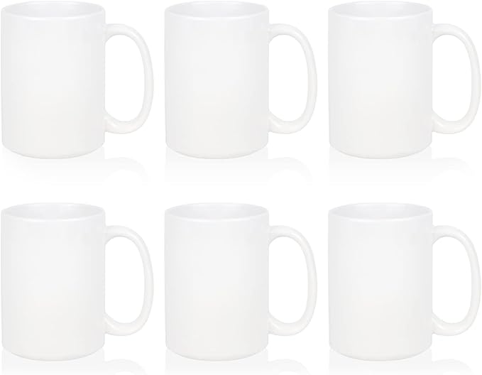 Sublimation Blank Ceramic Coffee Mugs Set of 6 Pcs White Mugs 15 oz Porcelain Espresso Cups Sublimation Mugs Blank DIY for Coffee Soup Tea Milk Latte Hot Cocoa etc