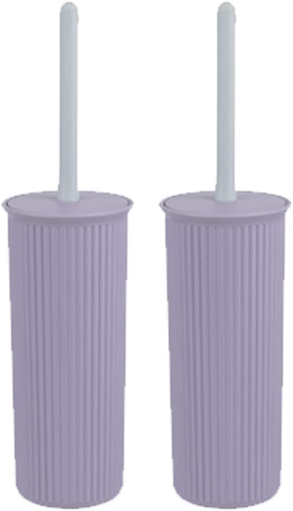 Superio Decorative Plastic Toilet Bowl Brush and Holder Set, Cleaner Scrubber for Bathroom (2, Lilac)