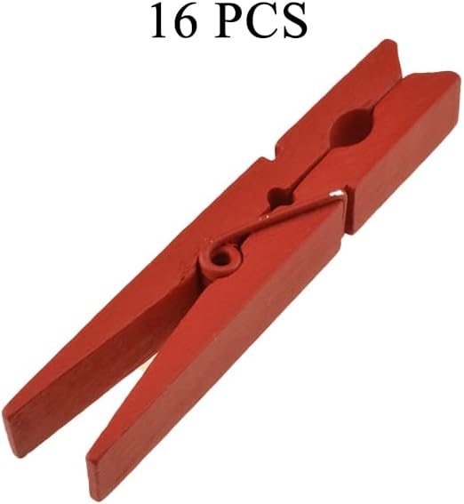 HAHIYO Red Wooden Clothes Pins Clothespins Small Aviod Fall Apart 2.87 Inches Length 16 Pack Strong Springs No Rust No Discoloration for Laundry Bathroom DIY Craft Photos Food Opened Bags