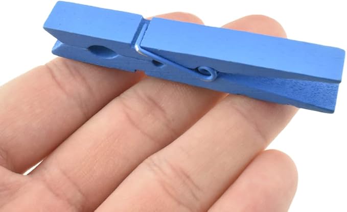 HAHIYO Blue Wooden Clothes Pins Clothespins Small Aviod Fall Apart 2.87 Inches Length 16 Pack Strong Springs No Rust No Discoloration for Laundry Bathroom DIY Craft Photos Food Opened Bags