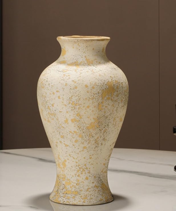 Rustic Vintage Ceramic Vases ,White Terracotta Decorative Flower Boho Vintage Large Vase for Living Room Bedroom Kitchen Office Decor Centerpiece Table Decorations 10.24Inch