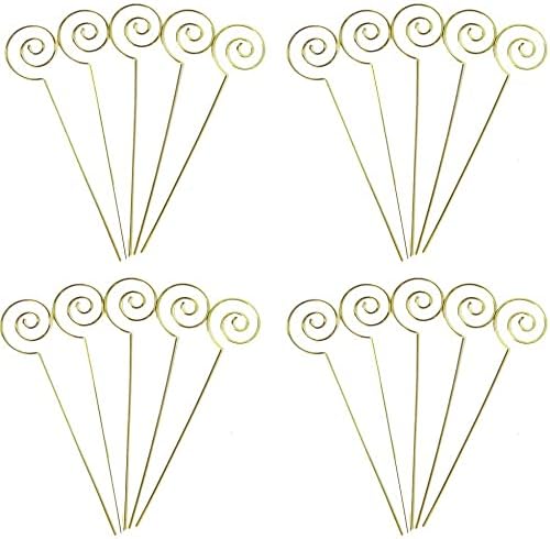 HOHIYA 50pc Floral Card Holder Pick Stick Wire Clip Place Photo Picture Centerpieces Memo Note Clamp Clay Cake Accessories Gold 5 inch