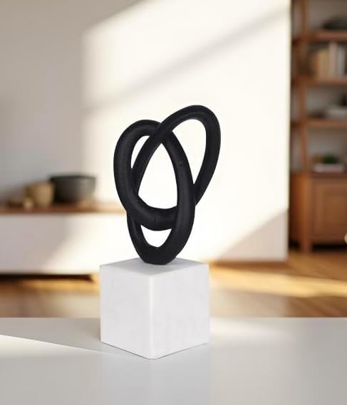 Cruiser’s Caché Entwined Love Sculpture, Artisan-Made Cast Aluminum with Black Anthracite Finish, Natural Marble Base, 10"