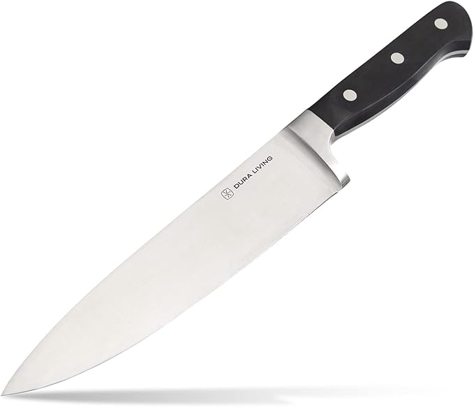 DURA LIVING 8 Inch Professional Chef Knife – High Carbon Stainless Steel, Razor-Sharp, Versatile Cooking & Cutting Kitchen Knife, Ergonomic Handle, Sleek Black Design
