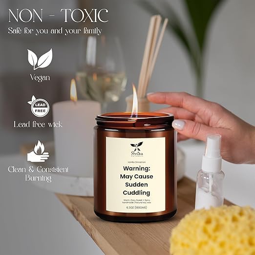 Vanilla Cinnamon Soy Jar Candle – 6.3oz Handmade Scented Candle for Stress Relief – Non-Toxic, Long-Lasting & Odor Eliminating – Aromatherapy Gift for Home, Spa, Birthday, Couple