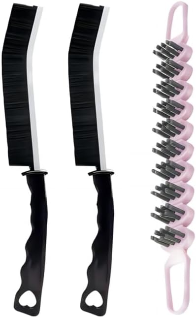 Crevice Cleaning Brush Hard Bristle Grout Brush Scrub Brush Toilet Brush Cleaning Tools Cleaning Supplies for Household Use Bathroom Kitchen 3 Pcs (Black&Pink)
