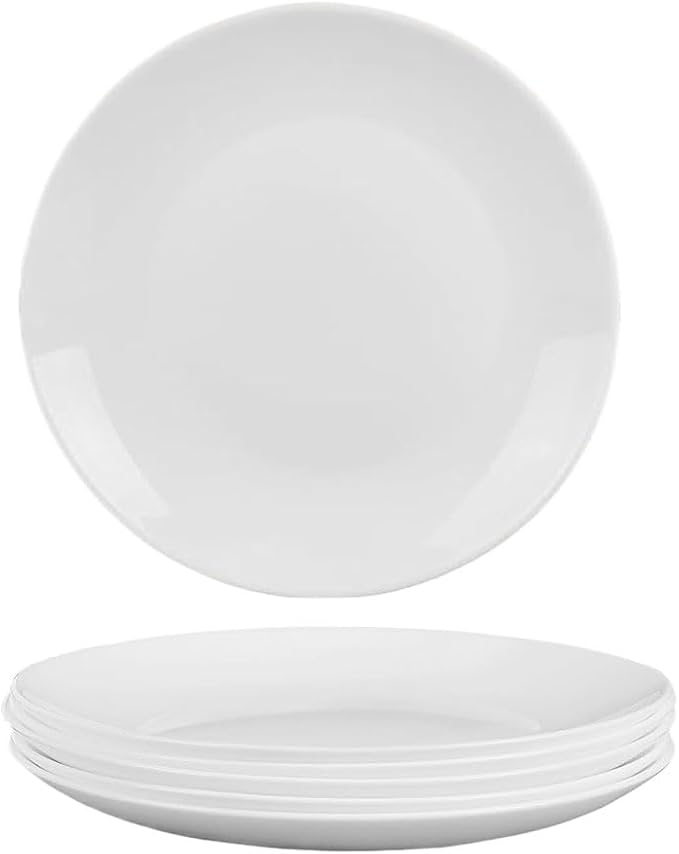 Amazon 6-Piece 10.5" White Dinner Plates Lightweight Round Plates, Simply Dessert Plate, Triple Layer Glass and Chip Resistant, for Microwave and Dishwasher Safe Scratch Resistant, Winter Frost White