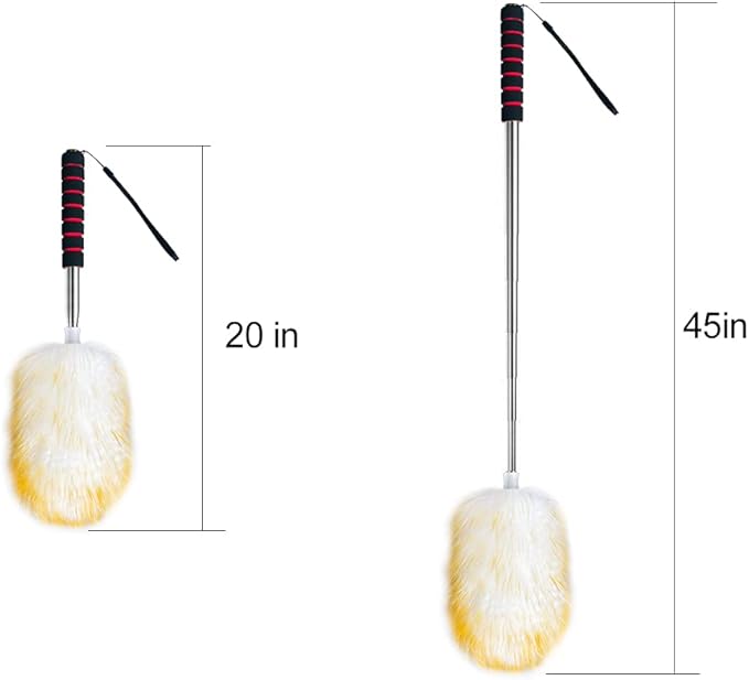 MKUN Lambs Wool Feather Duster extendable Stainless Steel Handle for Cleaning Fan Windows Blinds Laptop and Furniture 45" Long (Natural)