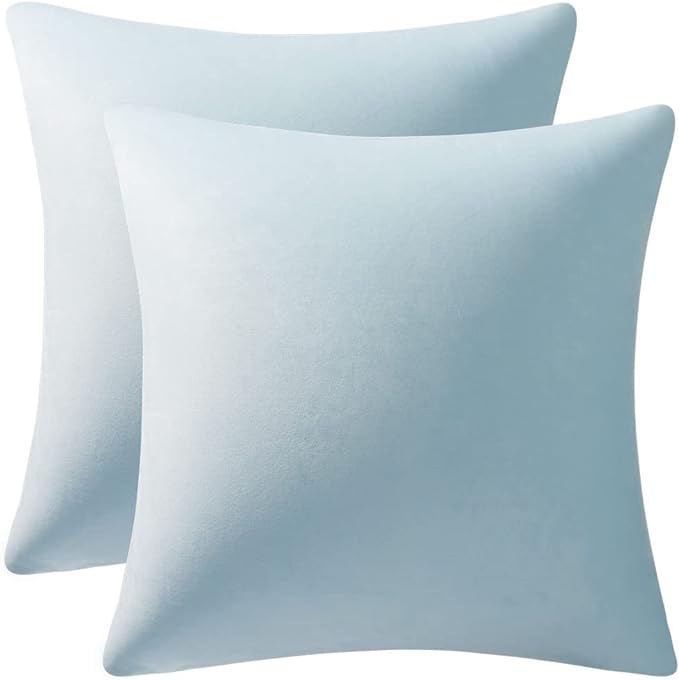 Throw Pillow Cases 22x22 Light-Blue: 2 Pack Cozy Soft Velvet Square Decorative Pillow Covers for Farmhouse Home Decor
