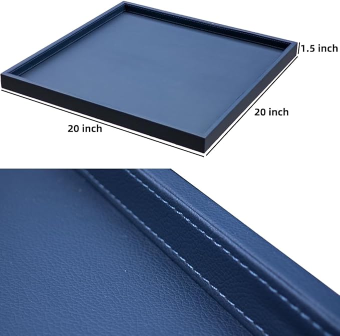 20 * 20 Inch Rectangular Ottoman Tray | Textured PU Leather, Waterproof & Heat-Resistant Storage for Coffee/Dining Tables, Sofa, Bed, Entertainment & Party (Navy Blue, 20 * 20in)