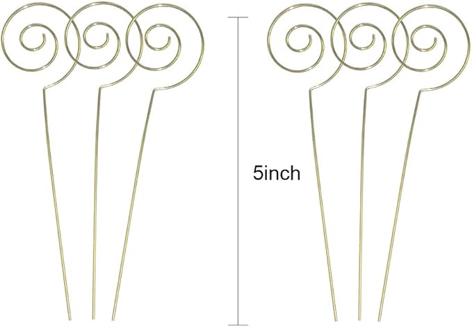 HOHIYA 50pc Floral Card Holder Pick Stick Wire Clip Place Photo Picture Centerpieces Memo Note Clamp Clay Cake Accessories Gold 5 inch
