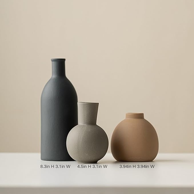 Ceramic Vase Set of 3, Modern Minimalist Farmhouse Style Home Decor Vases, Ideal for Pampas Grass & Dried Flowers, Perfect for Kitchen, Bedroom, Living Room & Dining Table Centerpiece (Multicolor)
