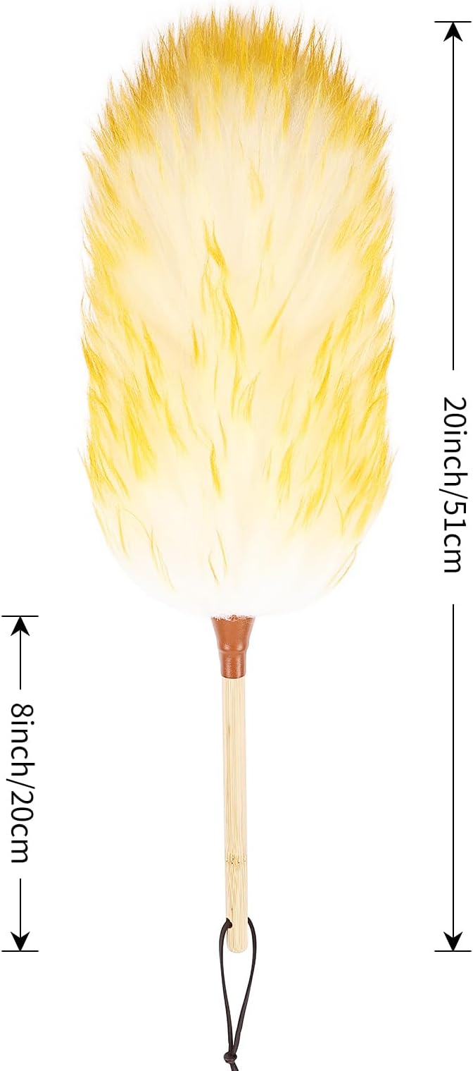 Lambswool Duster 20 inch with Bamboo Handle Soft Natural Wool Feather Dusters for Cleaning Office Home Car etc