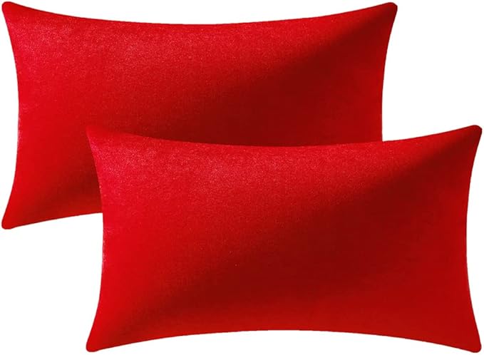 Throw Pillow Covers 12x20 Red: 2 Pack Cozy Soft Velvet Rectangular Decorative Pillow Cases for Farmhouse Home Decor