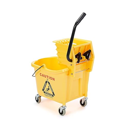 Amazon Basics Side Press Wringer Combo Commercial Floor Cleaning Rectangular Mop Bucket on Wheels, 35-Quart, Yellow