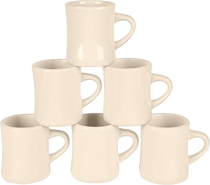 11oz Ceramic Coffee Mug set Stoneware Coffee Cups Set for Restaurant, Diner, Farmhouse, Coffee Shop, Home set of 6 (Cream)