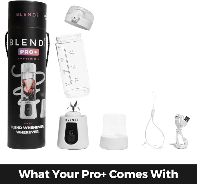 BLENDi Pro+ Portable Blender (17.5oz, White) – Powerful Ice Crushing 120W Motor, USB-C Rechargeable, Cordless Personal Blender Smoothies & Shakes – BPA-Free, Travel-Friendly