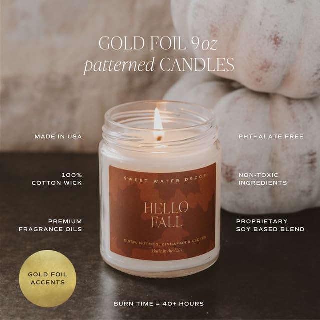 Sweet Water Decor Pumpkin Spice Candle, Autumn Scented Notes of Pumpkin, Cloves, & Buttercream, 40+ Hour Burn Time, Non-Toxic Soy Wax Blend, Poured in the USA, Cotton Wick, 9oz Glass Jar with Gold Lid