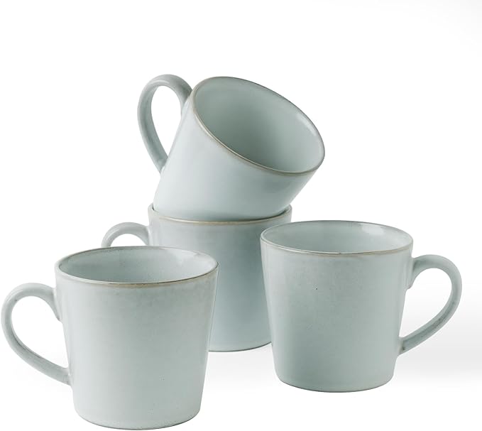 famiware Coffee Mug Set of 4, Annecy 14 oz Ceramic Reusable Cups Set with Handle, Microwavable and Dishwasherable Stoneware Drinkware Set for Tea, Milk, Water, Grey-blue