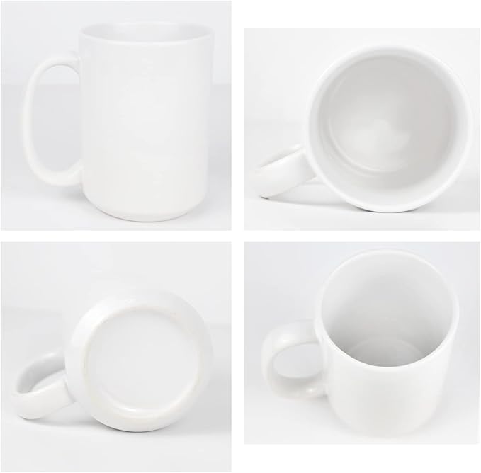 Sublimation Blank Ceramic Coffee Mugs Set of 6 Pcs White Mugs 15 oz Porcelain Espresso Cups Sublimation Mugs Blank DIY for Coffee Soup Tea Milk Latte Hot Cocoa etc