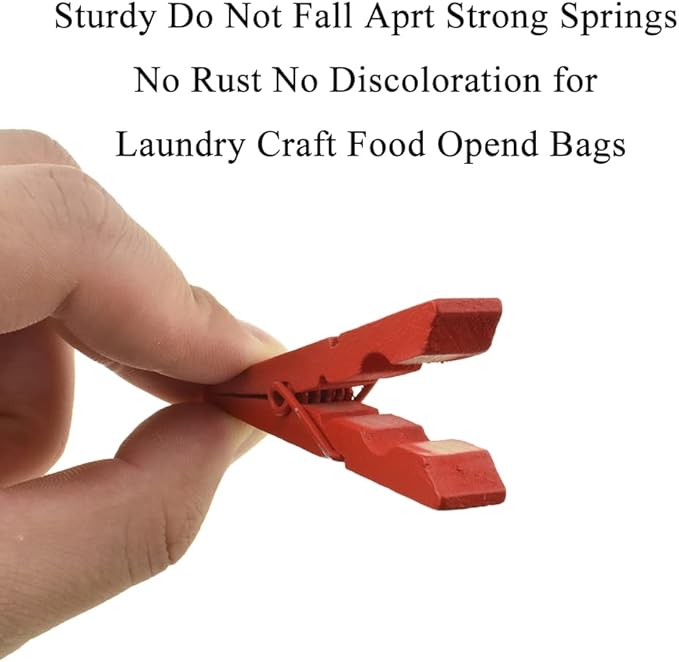 HAHIYO Red Wooden Clothes Pins Clothespins Small Aviod Fall Apart 2.87 Inches Length 16 Pack Strong Springs No Rust No Discoloration for Laundry Bathroom DIY Craft Photos Food Opened Bags