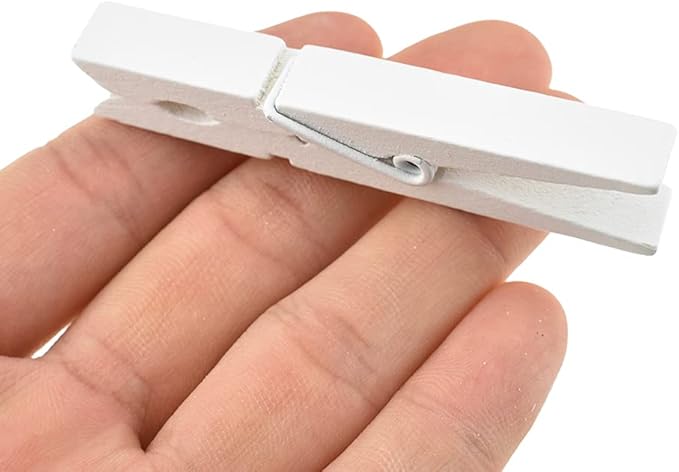 HAHIYO White Wooden Clothes Pins Clothespins Wide Do NOT Fall Apart 2.87 inches Length 16 Pack Sturdy Strong Springs No Rust No Discoloration for Laundry Bathroom DIY Craft Photos Food Opened Bags