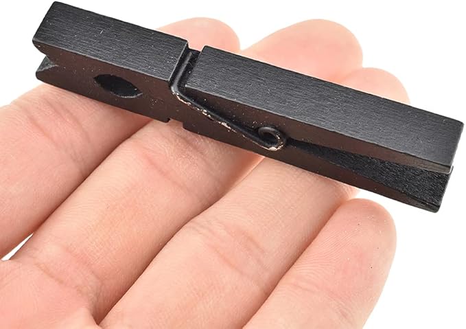 HAHIYO Black Wooden Clothes Pins Clothespins Wide Do NOT Fall Apart 2.87 inches Length 16 Pack Sturdy Strong Springs No Rust No Discoloration for Laundry Bathroom DIY Craft Photos Food Opened Bags