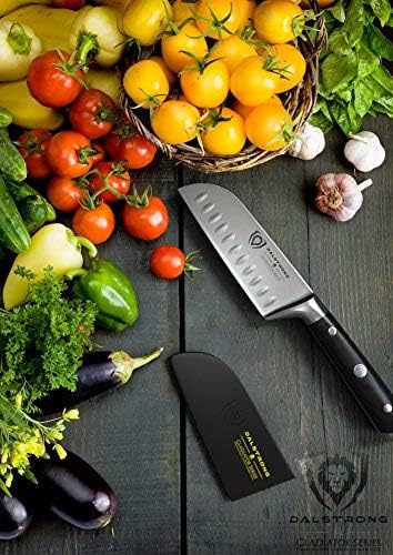 Dalstrong Santoku Knife - 5 inch - Gladiator Series Elite - Forged German High Carbon Steel - Black G10 Handle Kitchen Knife - Asian Vegetable Cooking Knife - Sheath Included - NSF Certified