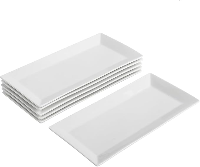Rectangular Serving Platters Set, 12 Inch Large Ceramic Serving Plates, Stackable Serving Tray, Porcelain White Serving Platter for Appetizer, Sushi, Dessert, Snacks, Steak, Dishwasher Safe (4PCS)