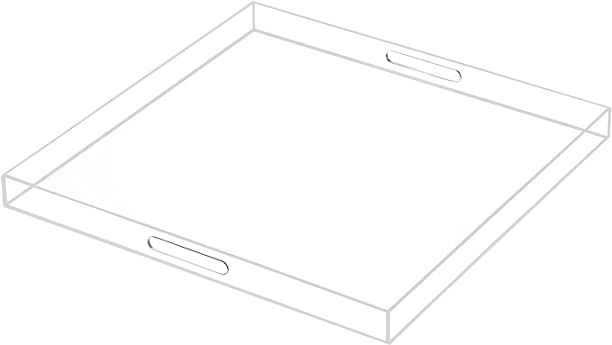 Oversize Extra Large King Size Bed Tray for Eating Big Clear Acrylic Serving Tray with Handles 24x24 Inch -Spill Proof- Decorative Countertop Organizer for Ottoman,Bed,Party, Butler Tray