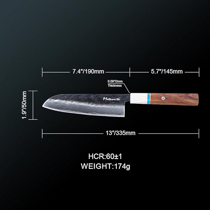 Santoku Knife 7in, Damascus Japanese Chef Knife, Professional Hand Forged Chef's Knives for Kitchen Cooking Meat Cleaver, Cutting Vegetables and Fruit, Razor-Sharp Chef's Knife with Gift Box, Black