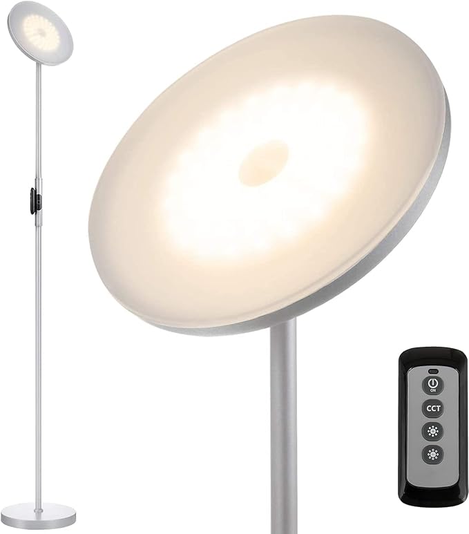 JOOFO Floor Lamp,30W/2400LM Sky LED Modern Torchiere 3 Color Temperatures Super Bright Floor Lamps-Tall Standing Pole Light with Remote & Touch Control for Living Room,Bed Room,Office(Platinum Silver)