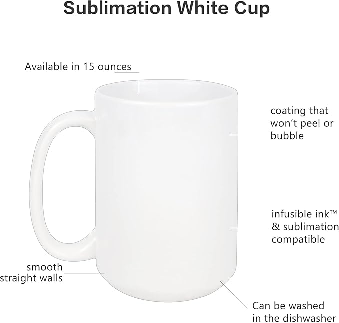 Sublimation Blank Ceramic Coffee Mugs Set of 6 Pcs White Mugs 15 oz Porcelain Espresso Cups Sublimation Mugs Blank DIY for Coffee Soup Tea Milk Latte Hot Cocoa etc