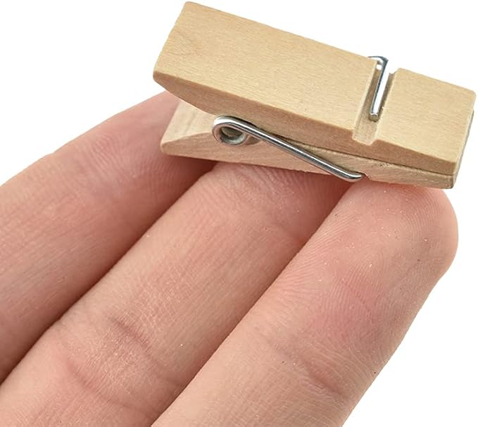 HAHIYO Wooden Clothes Pins Clothespins Small Do NOT Fall Apart 1.38x0.47 inches Length 35 Pack Sturdy Strong Springs No Rust No Discoloration for Laundry Bathroom DIY Craft Photos Food Opened Bags