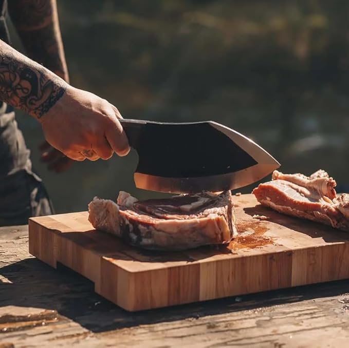 COOLINA Lixy Cleaver Chef Knife, 8.7-in Hand-forged High Manganese Clad Steel, Full Tang Butcher Knife, Razor Sharp Kitchen Knife for Camping, Outdoor Cooking, Slicing, Cutting Meat