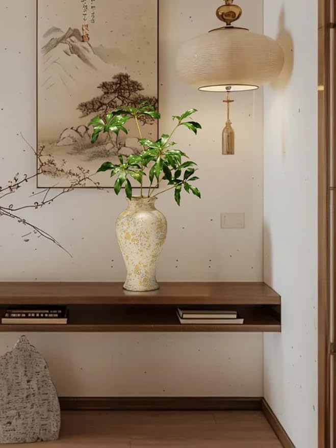 Rustic Vintage Ceramic Vases ,White Terracotta Decorative Flower Boho Vintage Large Vase for Living Room Bedroom Kitchen Office Decor Centerpiece Table Decorations 10.24Inch