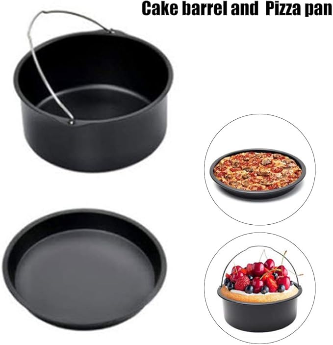 2pcs/set Universal Air Fryer Accessory Set, Include Steel Air Fryer Pizza Pan and Baking Cake Barrel, Nonstick Coating, Air Fryer Baking Pan For Gourmia