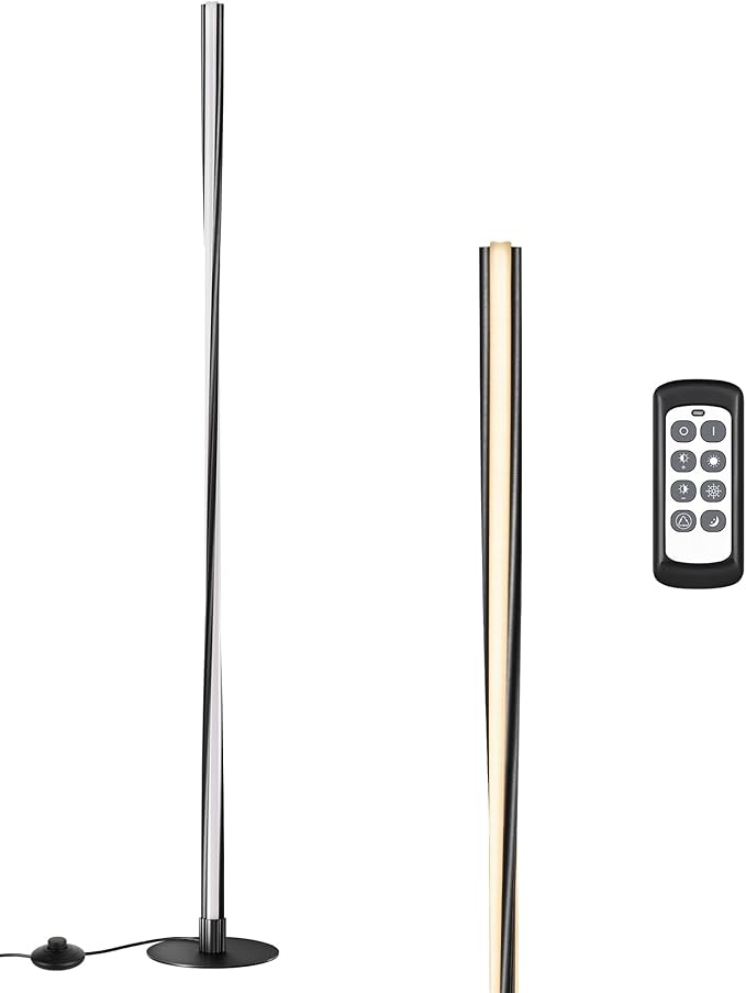 EDISHINE Helix LED Floor Lamp, 56" Tall Corner Lamps 2700K-6000K Dimmable, Remote Control & Foot Switch, Modern Minimalist Pole Lights for Bedroom, Living Room, Office, Black