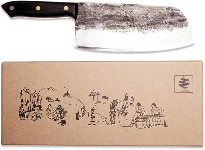 COOLINA Kapeni Butcher Knife, Handmade Forged Multipurpose Meat Cleaver Knife for Kitchen, Home and Outdoor Cooking, Rugged Blade
