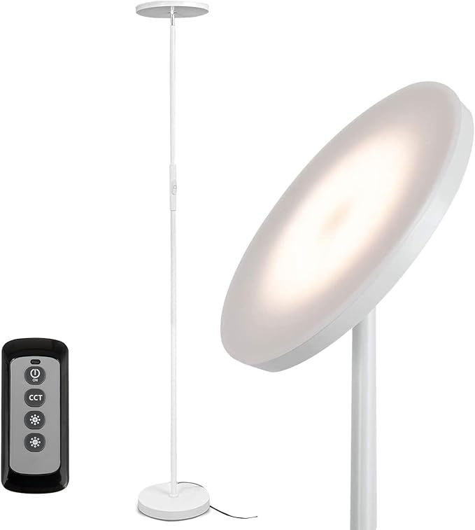 JOOFO Floor Lamp,30W/2400LM Sky LED Modern Torchiere 3 Color Temperatures Super Bright -Tall Standing Pole Light with Remote & Touch Control for Living Room,Bed Room,Office (Pearl White)