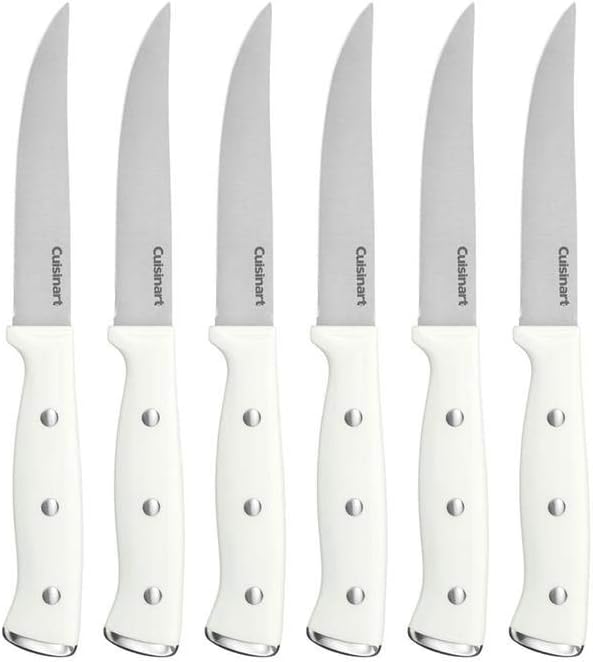 Cuisinart Classic Forged Triple Rivet, 6-Piece Steak Knife Set, Superior High-Carbon Stainless Steel Blades for Precision and Accuracy (White)