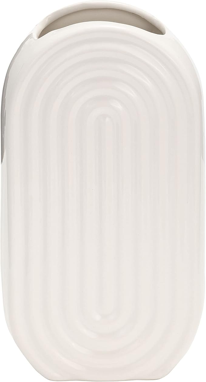 Sagebrook Home Modern Boho Ceramic Stoneware Vase - Textured Decorative Flower Vase for Home, Office, Bedroom, or Living Room - 9" White