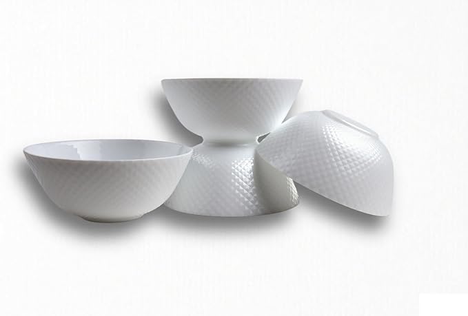 11 OZ Ceramic Soup Bowls for Kitchen White Diamond, Ultra light Set of 4 Perfect for Soup Bowls for Kitchen, Ramen Bowl, for Oatmeal, Fruit,Salad and Rice Bowl, Dishwasher & Microwave Safe (4.73 INCH)