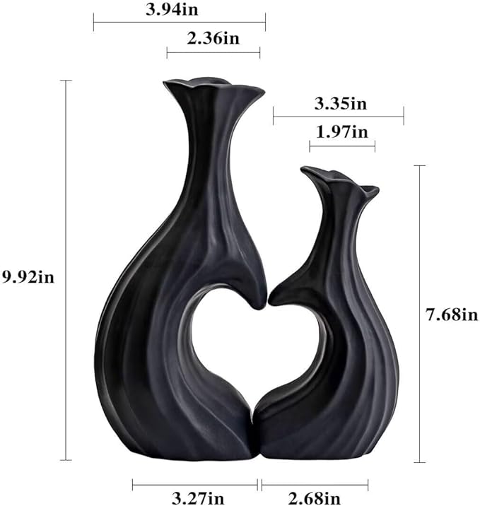 Ceramic Vases for Home Decor, Modern Heart Shaped Vase Set of 2, Matte Farmhouse Dried Fake Flowers Vase for Office, Living, Dining Room, Kitchen