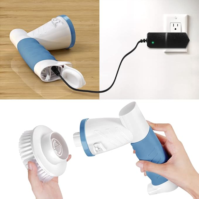 Electric Spin Scrubber, IEZFIX Electric Cleaning Brush Bathroom Shower Scrubbing Cleaner Brush Power Scrubber Cordless with 4 Replaceable Brush Heads for Bathtub, Tile, Floor, Toilet, Kitchen - Blue