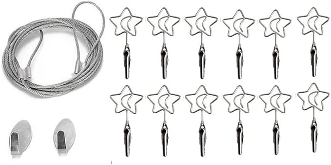 TFu Wall Hanging Photo Display, DIY Picture Photo Frame String with 12 Clips for Hanging Photos Notes and Artworks (Moon & Star)