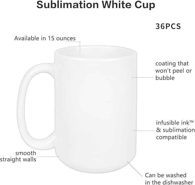 Sublimation Mugs Blank 15 oz White Ceramic Coffee Mugs Bulk for 24 pcs White Blank Coated Cup for Coffee,Latte, Soup, Milk, Hot Cocoa DIY Mug