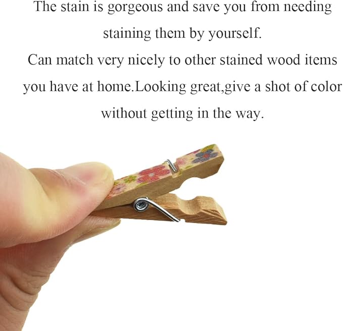 HAHIYO Colorful Painted Wooden Clothes Pins Clothespins Small Aviod Fall Apart 1.38 Inches Length 50 Pack Strong Springs No Rust No Discoloration for Laundry Bathroom DIY Craft Photos Food Opened Bags